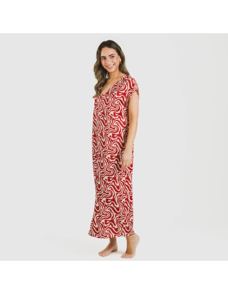 Vestido largo manga fluida soft Iratia teja vestidos-y-blusones-mujer