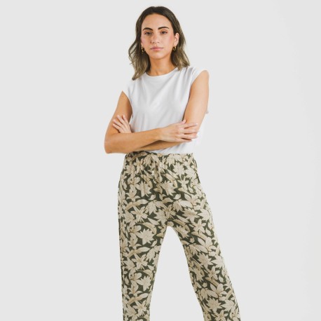 Pantalón viscosa Charamo verde cacería pantalones-comodos-mujer
