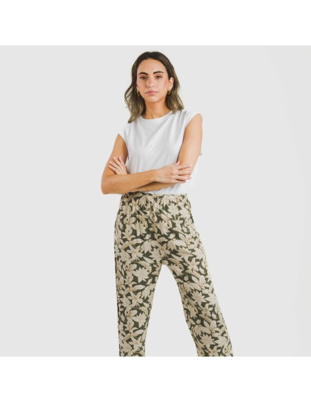 Pantalón viscosa Charamo verde cacería pantalones-comodos-mujer