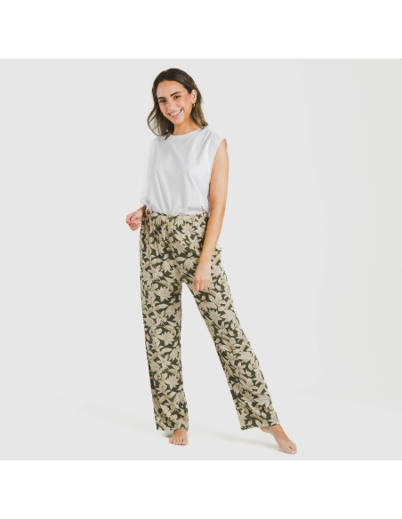 Pantalón viscosa Charamo verde cacería pantalones-comodos-mujer