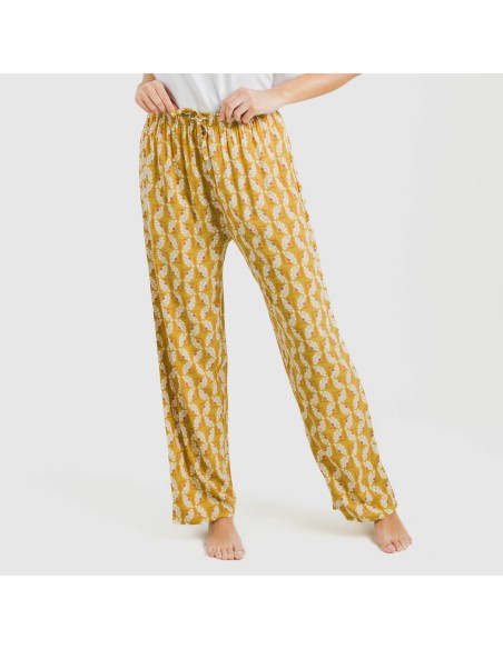 Pantalón viscosa Calsita mostaza pantalones-comodos-mujer