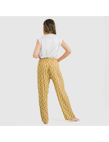 Pantalón viscosa Calsita mostaza pantalones-comodos-mujer