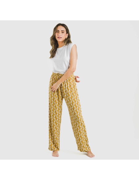 Pantalón viscosa Calsita mostaza pantalones-comodos-mujer