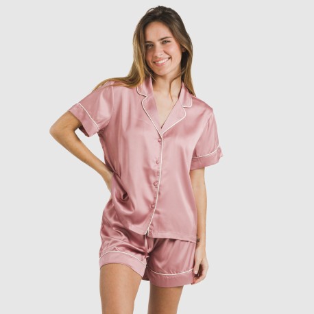 Pijama corto de manga corta satén Friday liso pijamas-cortos-mujer