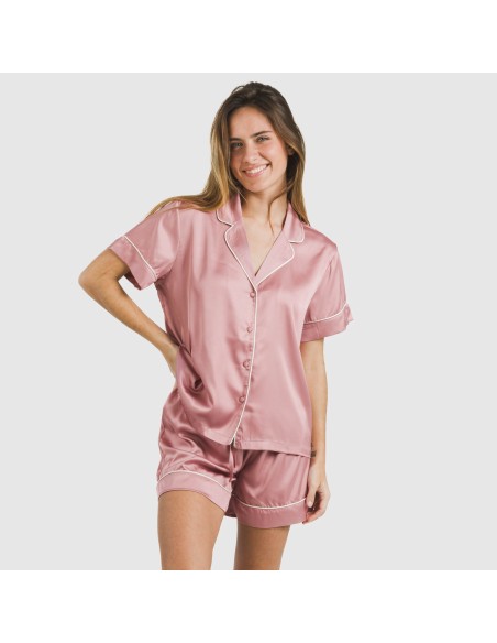 Pijama corto de manga corta satén Friday liso pijamas-cortos-mujer