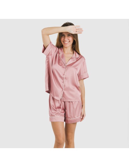 Pijama corto de manga corta satén Friday liso pijamas-cortos-mujer