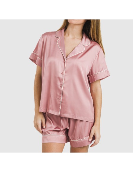 Pijama corto de manga corta satén Friday liso pijamas-cortos-mujer
