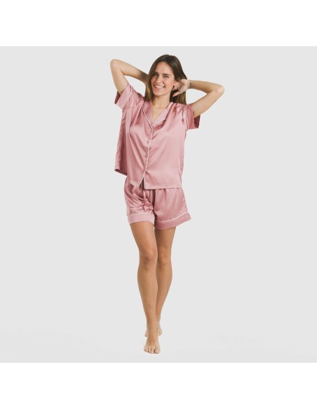 Pijama corto de manga corta satén Friday liso pijamas-cortos-mujer