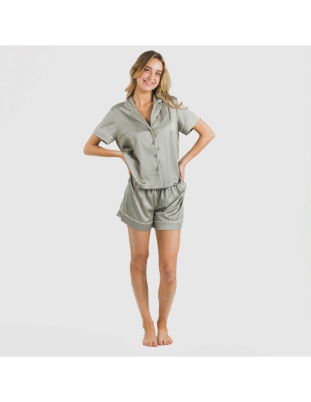 Pijama corto de manga corta satén Friday liso pijamas-cortos-mujer