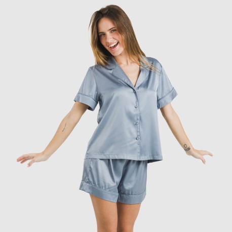 Pijama corto de manga corta satén Friday liso pijamas-cortos-mujer