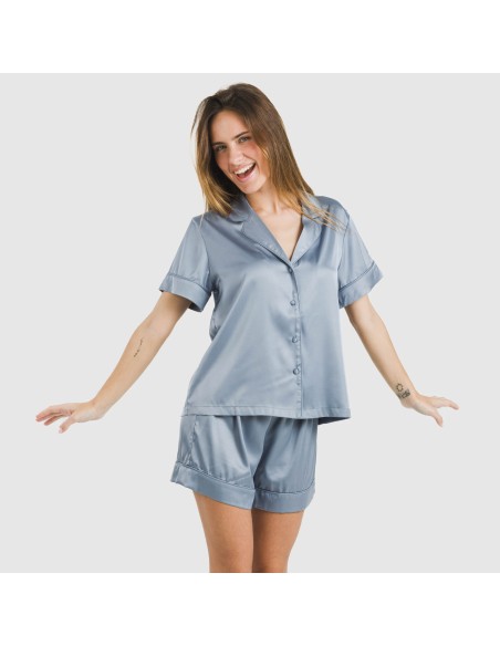 Pijama corto de manga corta satén Friday liso pijamas-cortos-mujer