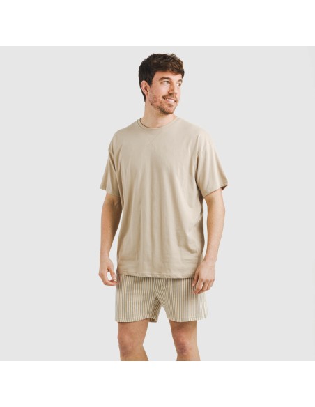 Pijama corto algodón hombre Raya Kodac arena pijamas-cortos-hombre