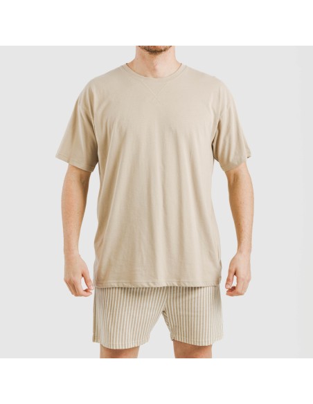 Pijama corto algodón hombre Raya Kodac arena pijamas-cortos-hombre