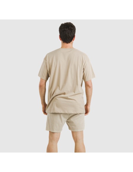 Pijama corto algodón hombre Raya Kodac arena pijamas-cortos-hombre