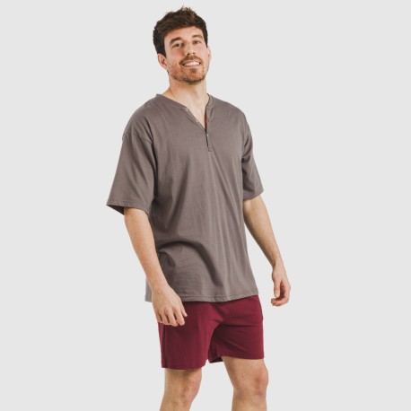 Pijama corto hombre con botones topo - burdeos pijamas-cortos-hombre