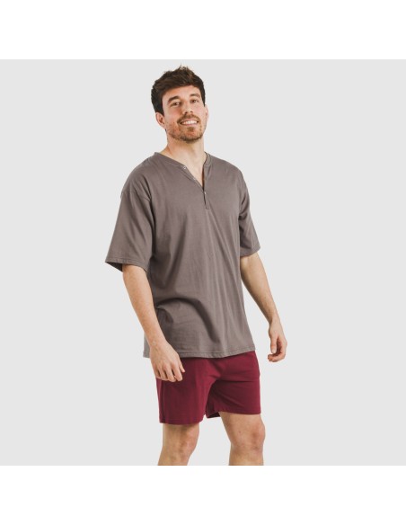 Pijama corto hombre con botones topo - burdeos pijamas-cortos-hombre