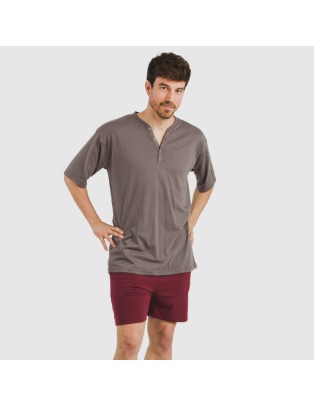 Pijama corto hombre con botones topo - burdeos pijamas-cortos-hombre