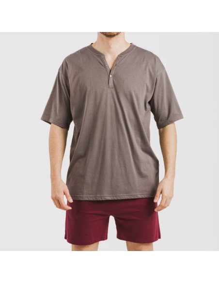Pijama corto hombre con botones topo - burdeos pijamas-cortos-hombre