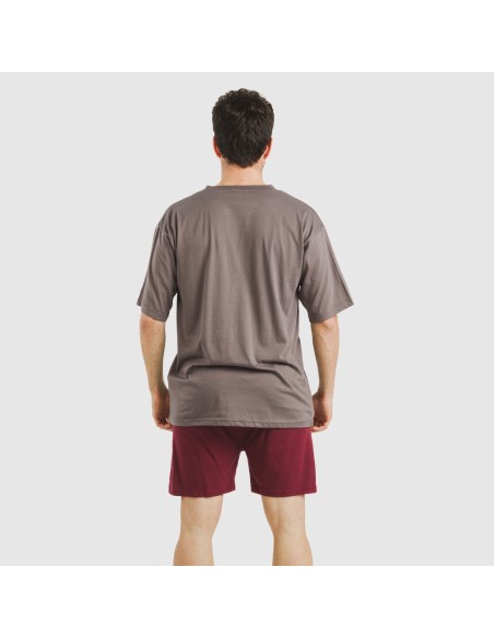 Pijama corto hombre con botones topo - burdeos pijamas-cortos-hombre