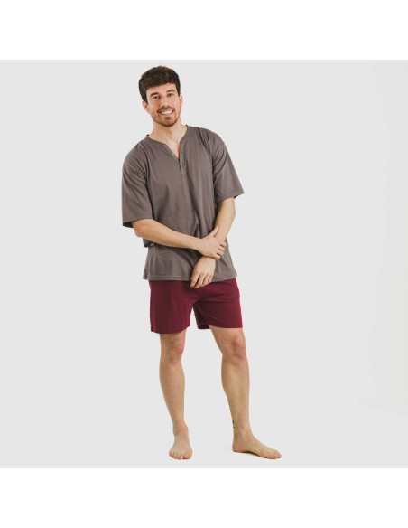 Pijama corto hombre con botones topo - burdeos pijamas-cortos-hombre