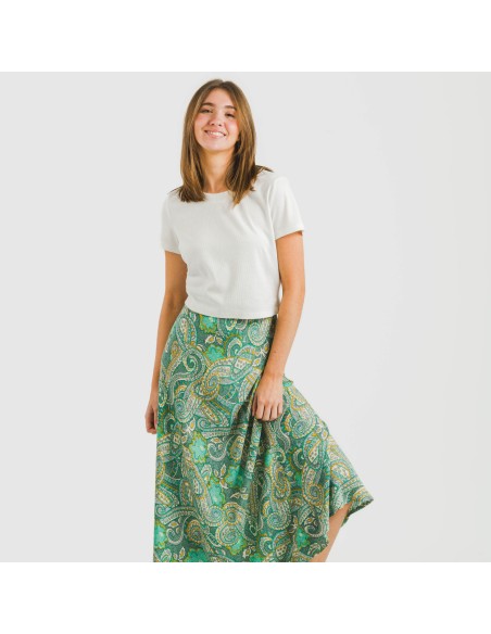 Falda midi viscosa bambula Patme verde faldas