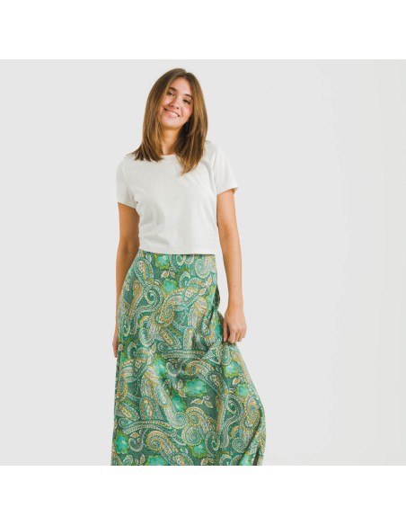 Falda midi viscosa bambula Patme verde faldas