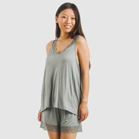 Pijama tirantes encaje Rayón pijamas-cortos-mujer