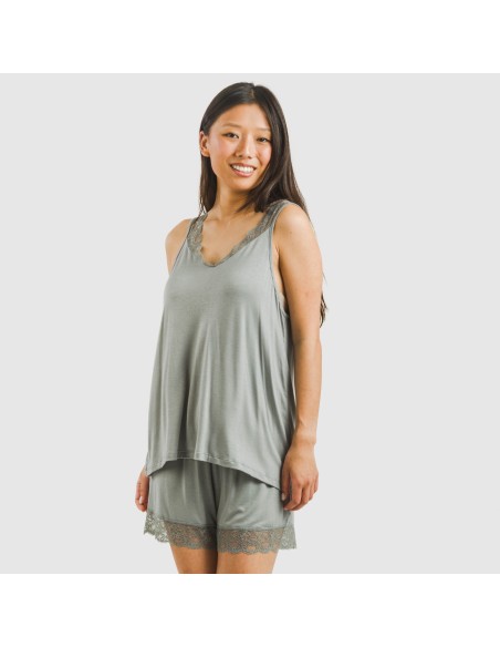 Pijama tirantes encaje Rayón pijamas-cortos-mujer