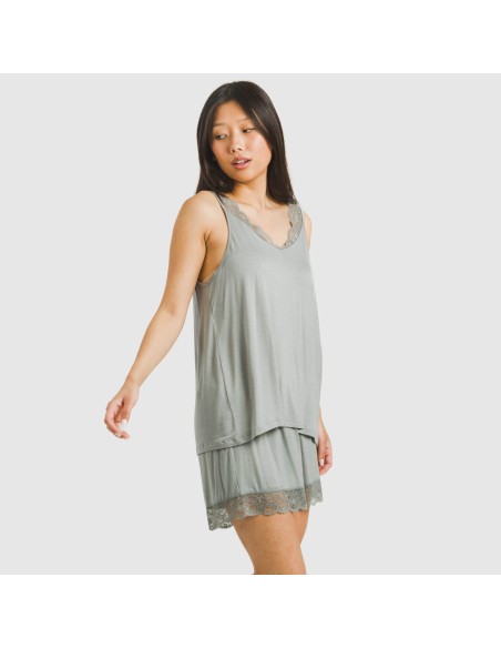 Pijama tirantes encaje Rayón pijamas-cortos-mujer