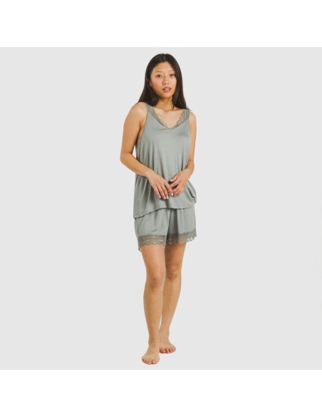 Pijama tirantes encaje Rayón pijamas-cortos-mujer