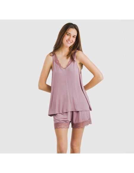 Pijama tirantes encaje Rayón pijamas-cortos-mujer