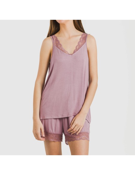 Pijama tirantes encaje Rayón pijamas-cortos-mujer