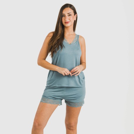 Pijama tirantes encaje Rayón pijamas-cortos-mujer