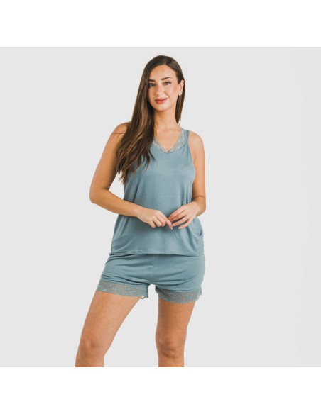 Pijama tirantes encaje Rayón pijamas-cortos-mujer