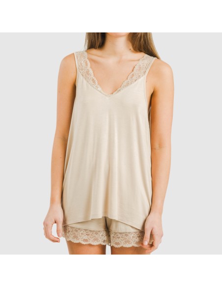 Pijama tirantes encaje Rayón pijamas-cortos-mujer