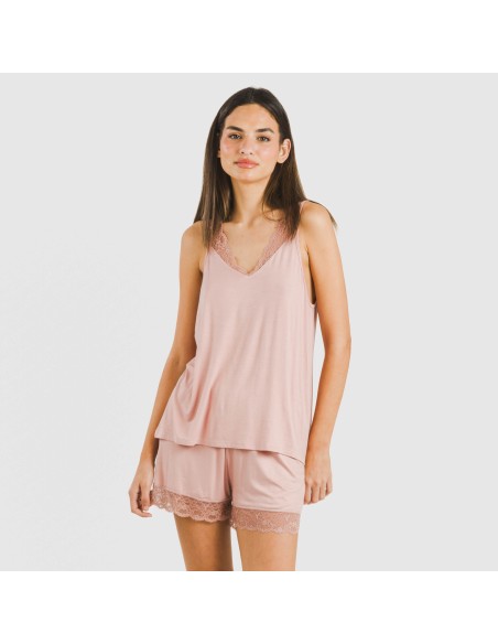 Pijama tirantes encaje Rayón pijamas-cortos-mujer