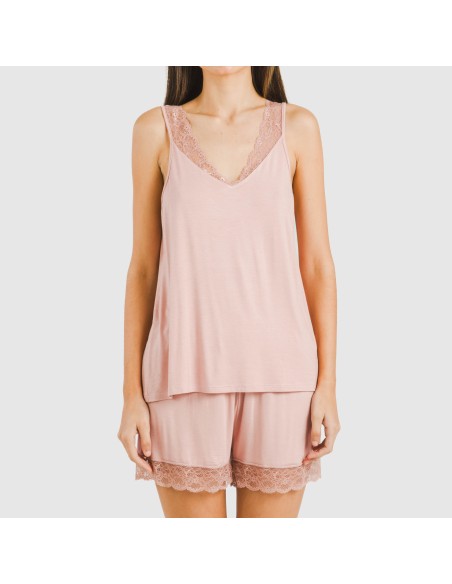 Pijama tirantes encaje Rayón pijamas-cortos-mujer