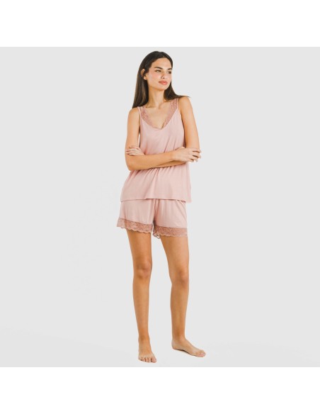 Pijama tirantes encaje Rayón pijamas-cortos-mujer