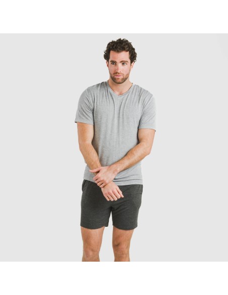 Pijama corto viscosa hombre gris claro mezcliyado - marengo mezcliyado pijamas-cortos-hombre