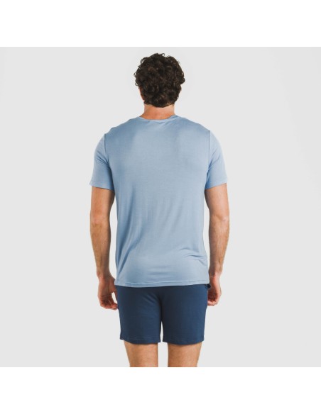 Pijama corto viscosa hombre celeste - marino pijamas-cortos-hombre