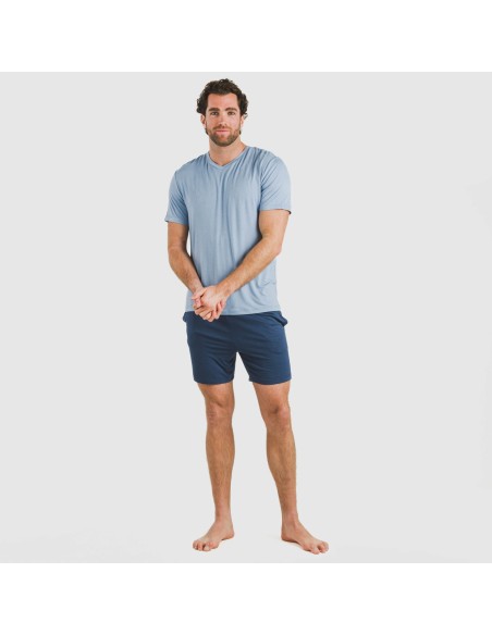 Pijama corto viscosa hombre celeste - marino pijamas-cortos-hombre
