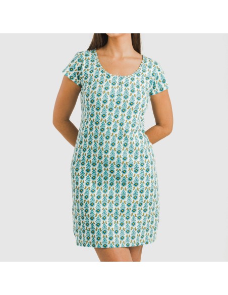 Blusón algodón Hibisco azul vestidos-y-blusones-mujer
