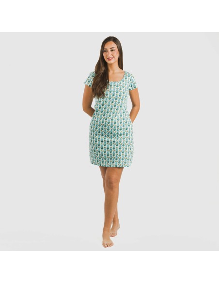 Blusón algodón Hibisco azul vestidos-y-blusones-mujer