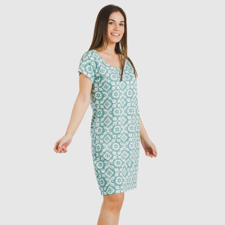 Blusón algodón Eugenia agua marina seco vestidos-y-blusones-mujer