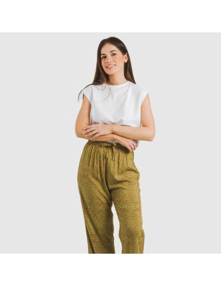 Pantalón viscosa Silda verde cacería pantalones-comodos-mujer