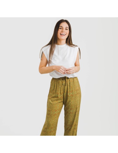 Pantalón viscosa Silda verde cacería pantalones-comodos-mujer