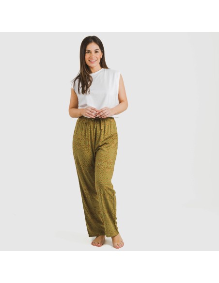 Pantalón viscosa Silda verde cacería pantalones-comodos-mujer