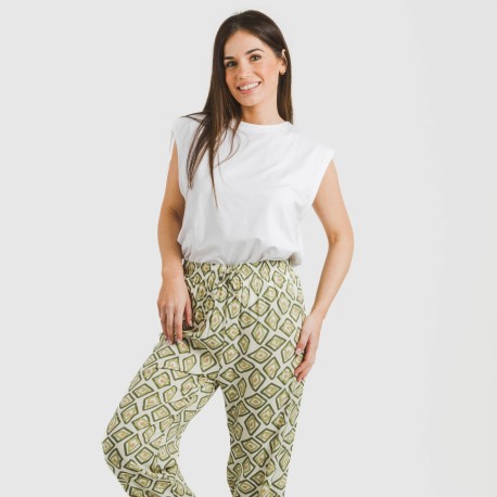 Pantalón viscosa Liuva verde cacería pantalones-comodos-mujer