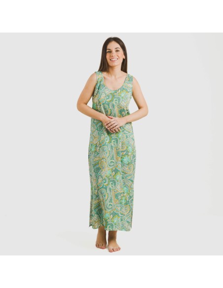 Vestido largo tirantes viscosa Patme verde vestidos-y-blusones-mujer