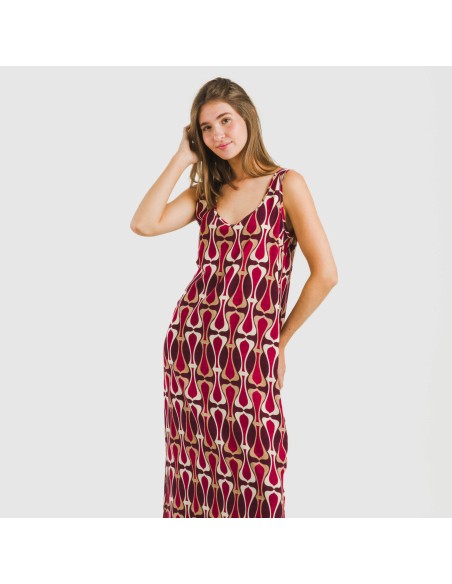 Vestido largo tirantes viscosa Castelar burdeos vestidos-y-blusones-mujer